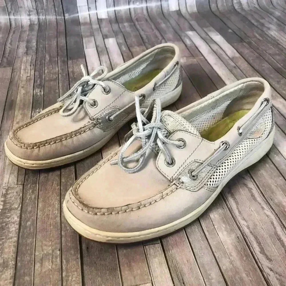 Sperry Top-Sider Cream Tan Leather Boat Shoes Women's Size 7.5 Preppy Old Money - Picture 2 of 8